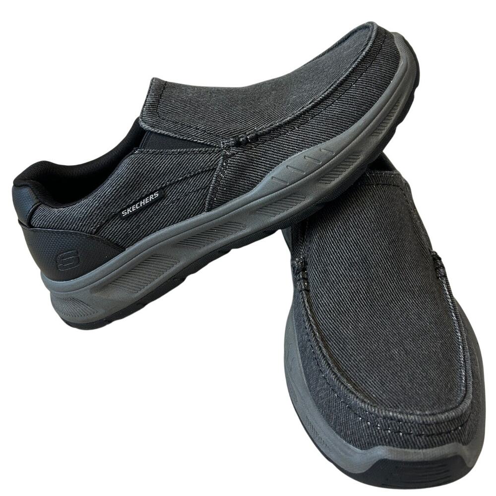 Skechers Men's Cohagen Vierra Slip On Shoes Relaxed Fit Black Canvas Sz 9